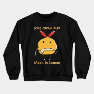 Mashle Anime 100% Made in Lemon Irvine Cream Puff Plush given to Mash Burnedead in episode 8 in Pop Art Style Yellow Text Crewneck Sweatshirt